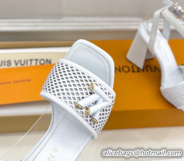 Luxury Discount Louis Vuitton Shake Heel Sandals 9cm in Perforated Leather White 815111