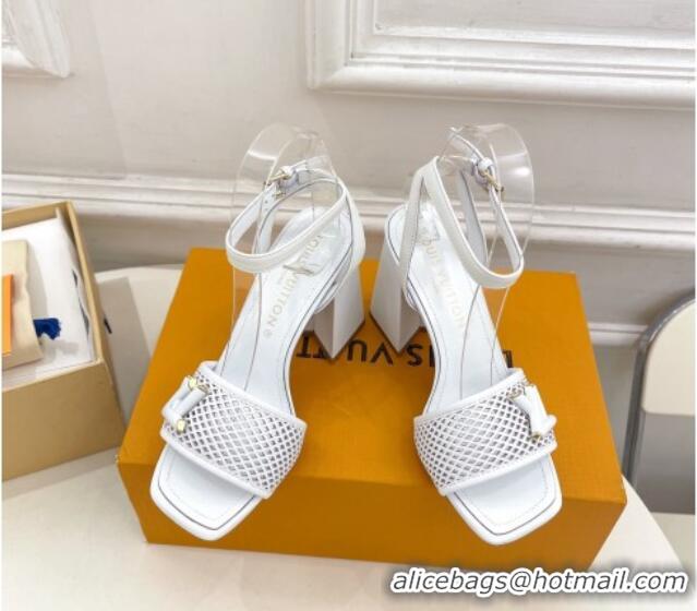 Luxury Discount Louis Vuitton Shake Heel Sandals 9cm in Perforated Leather White 815111