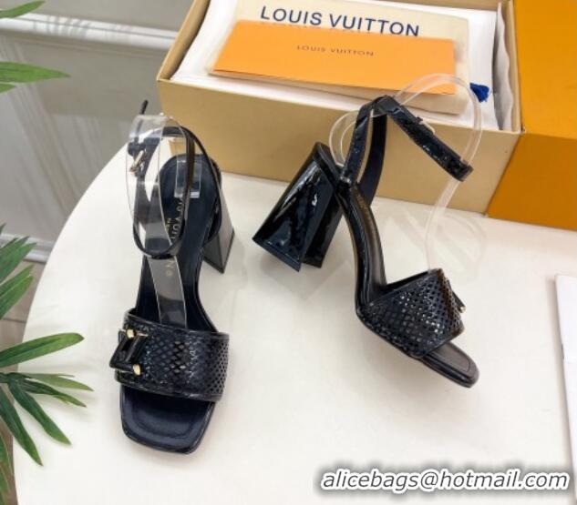 Luxury Louis Vuitton Shake Heel Sandals 9cm in Perforated Leather Black 815112