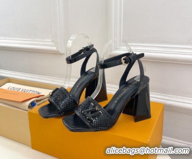 Luxury Louis Vuitton Shake Heel Sandals 9cm in Perforated Leather Black 815112