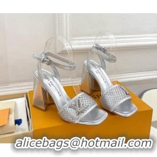 Luxury Cheap Louis Vuitton Shake Heel Sandals 9cm in Perforated Leather Silver 815113