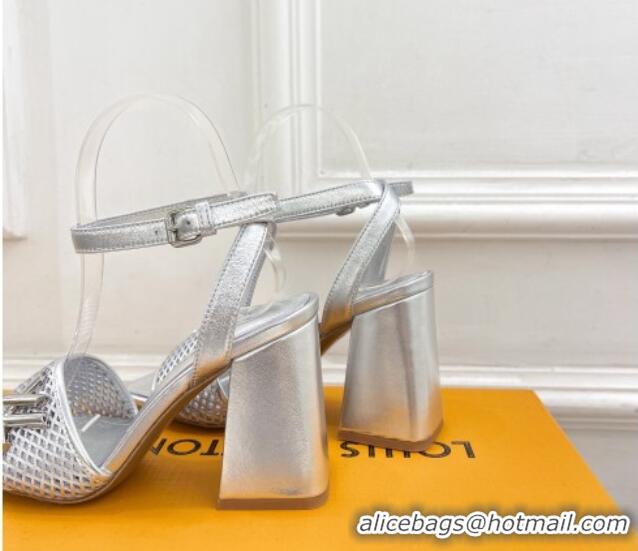 Luxury Cheap Louis Vuitton Shake Heel Sandals 9cm in Perforated Leather Silver 815113