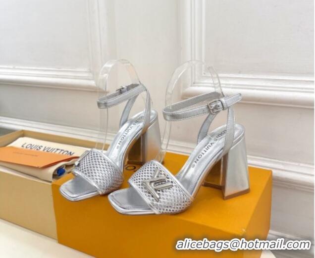 Luxury Cheap Louis Vuitton Shake Heel Sandals 9cm in Perforated Leather Silver 815113