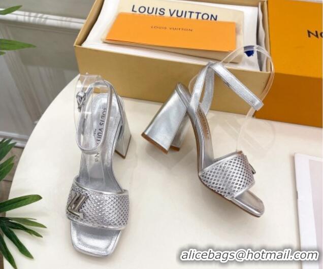 Luxury Cheap Louis Vuitton Shake Heel Sandals 9cm in Perforated Leather Silver 815113