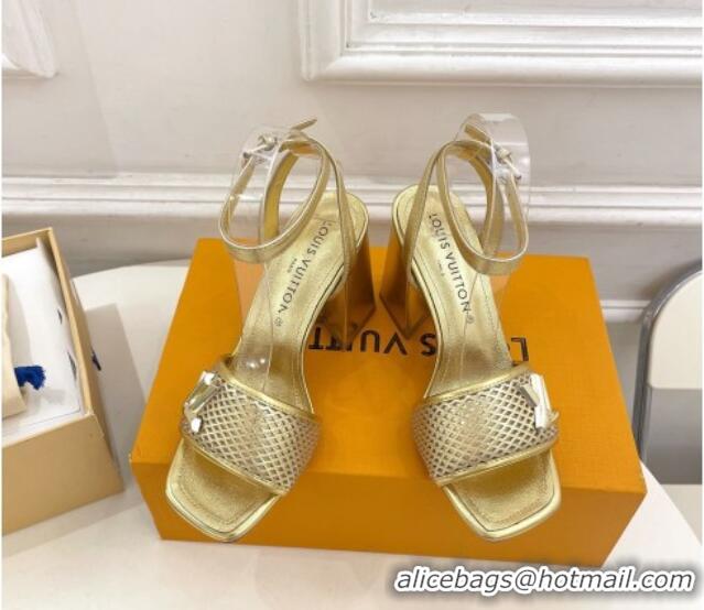 Good Product Louis Vuitton Shake Heel Sandals 9cm in Perforated Leather Gold 815114