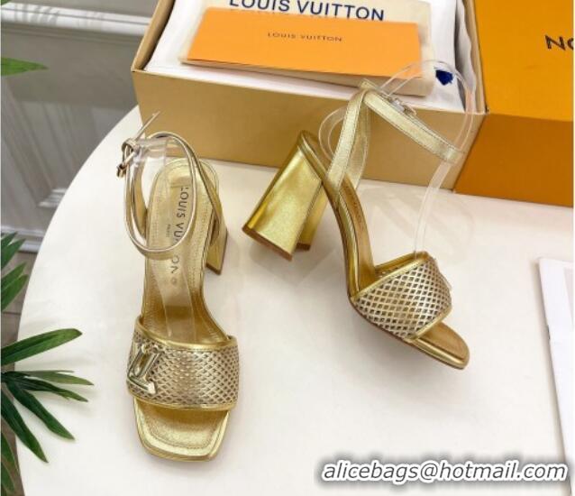 Good Product Louis Vuitton Shake Heel Sandals 9cm in Perforated Leather Gold 815114