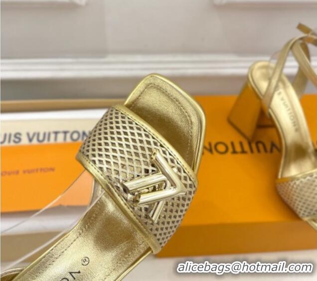 Good Product Louis Vuitton Shake Heel Sandals 9cm in Perforated Leather Gold 815114