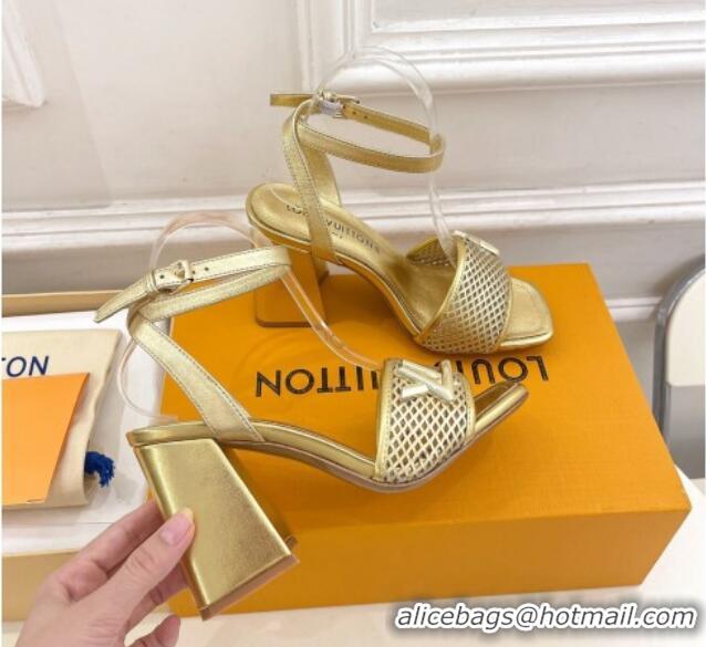 Good Product Louis Vuitton Shake Heel Sandals 9cm in Perforated Leather Gold 815114