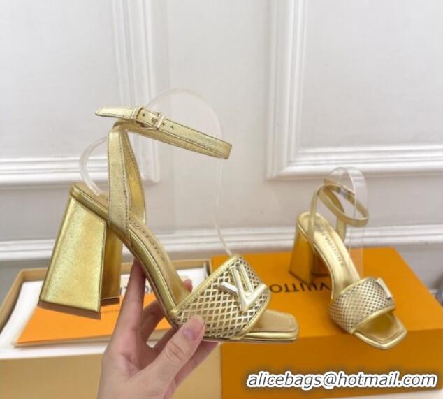 Good Product Louis Vuitton Shake Heel Sandals 9cm in Perforated Leather Gold 815114