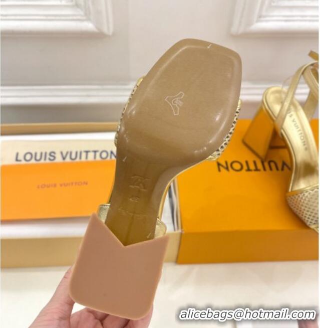 Good Product Louis Vuitton Shake Heel Sandals 9cm in Perforated Leather Gold 815114