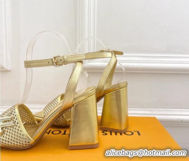 Good Product Louis Vuitton Shake Heel Sandals 9cm in Perforated Leather Gold 815114