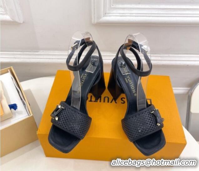 Shop Duplicate Louis Vuitton Shake Heel Sandals 9cm in Perforated Leather Black 815115