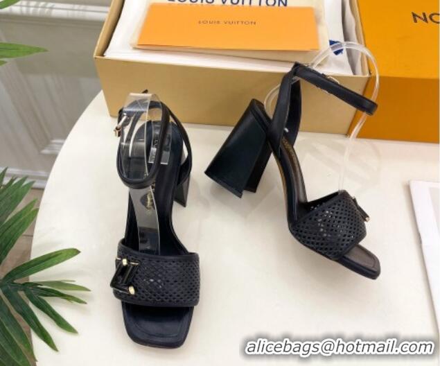 Shop Duplicate Louis Vuitton Shake Heel Sandals 9cm in Perforated Leather Black 815115