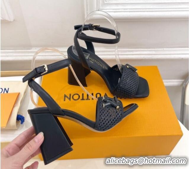 Shop Duplicate Louis Vuitton Shake Heel Sandals 9cm in Perforated Leather Black 815115