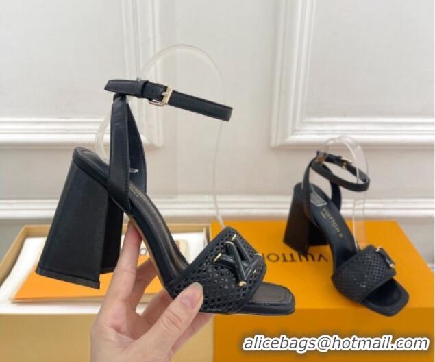 Shop Duplicate Louis Vuitton Shake Heel Sandals 9cm in Perforated Leather Black 815115