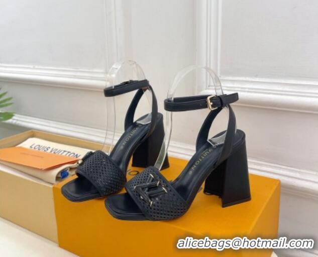 Shop Duplicate Louis Vuitton Shake Heel Sandals 9cm in Perforated Leather Black 815115