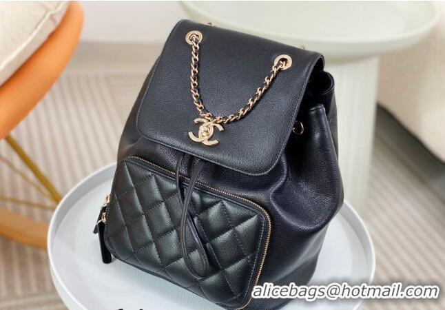 Unique Grade Chanel Grained Calfskin Backpack bag A08012 Black 2024