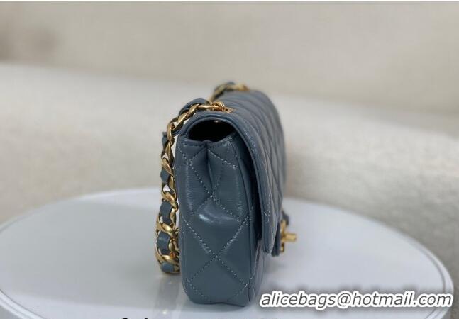 Best Price Chanel Shiny Lambskin Small Flap bag with Thick Chain AS5027 Grey 2024