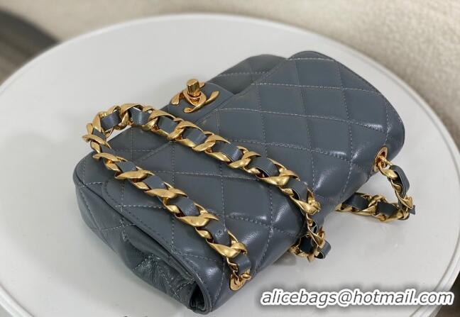 Best Price Chanel Shiny Lambskin Small Flap bag with Thick Chain AS5027 Grey 2024