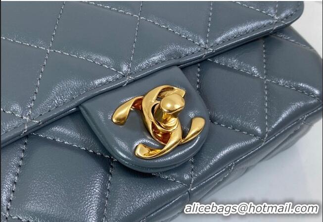 Best Price Chanel Shiny Lambskin Small Flap bag with Thick Chain AS5027 Grey 2024