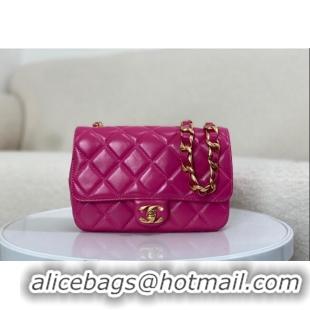 Grade Quality Chanel Shiny Lambskin Small Flap bag with Thick Chain AS5027 Fuchsia Pink 2024