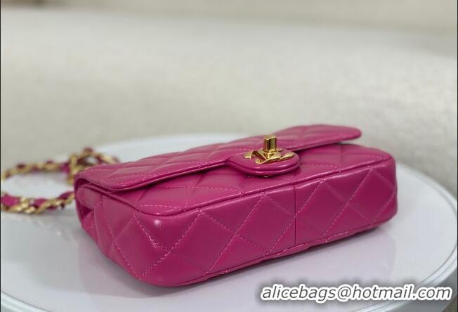 Grade Quality Chanel Shiny Lambskin Small Flap bag with Thick Chain AS5027 Fuchsia Pink 2024