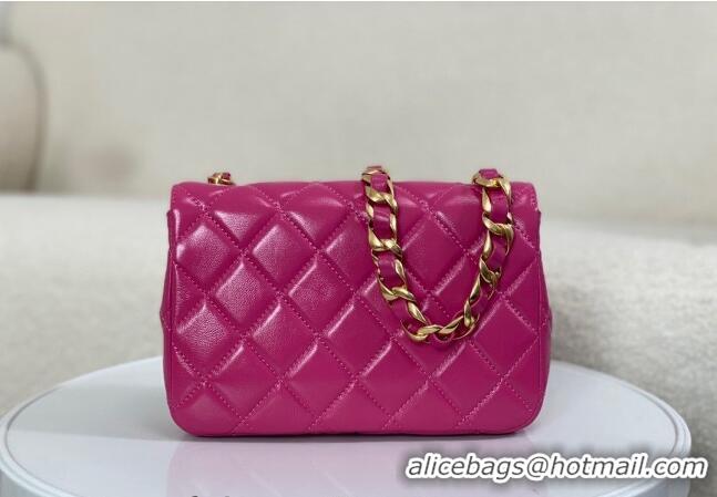 Grade Quality Chanel Shiny Lambskin Small Flap bag with Thick Chain AS5027 Fuchsia Pink 2024