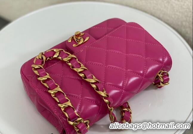 Grade Quality Chanel Shiny Lambskin Small Flap bag with Thick Chain AS5027 Fuchsia Pink 2024