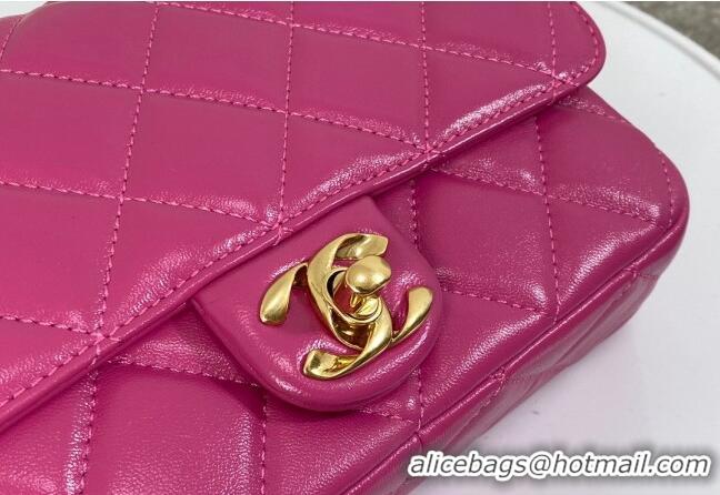 Grade Quality Chanel Shiny Lambskin Small Flap bag with Thick Chain AS5027 Fuchsia Pink 2024