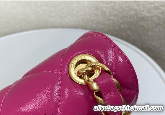 Grade Quality Chanel Shiny Lambskin Small Flap bag with Thick Chain AS5027 Fuchsia Pink 2024