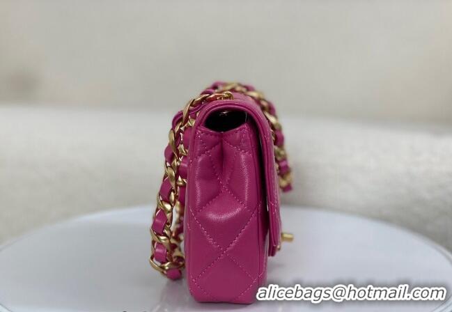 Grade Quality Chanel Shiny Lambskin Small Flap bag with Thick Chain AS5027 Fuchsia Pink 2024