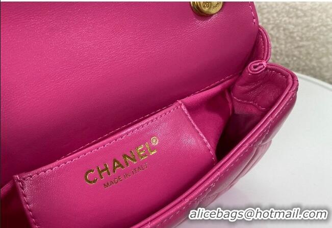 Grade Quality Chanel Shiny Lambskin Small Flap bag with Thick Chain AS5027 Fuchsia Pink 2024