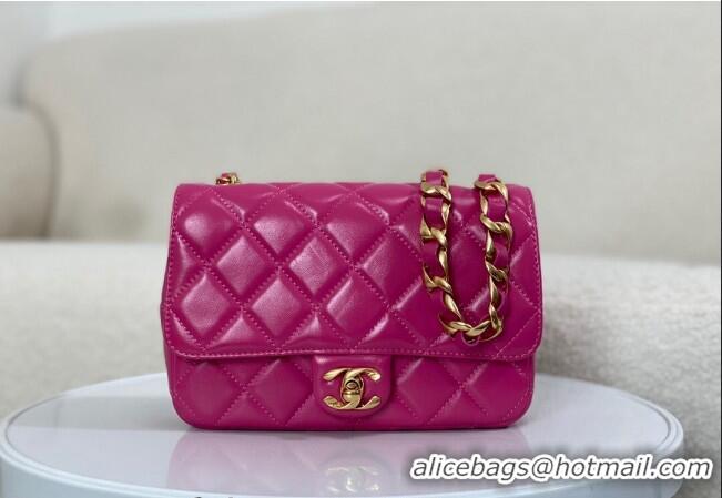 Grade Quality Chanel Shiny Lambskin Small Flap bag with Thick Chain AS5027 Fuchsia Pink 2024