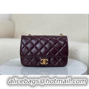 Top Design Chanel Shiny Lambskin Small Flap bag with Thick Chain AS5027 Dark Burgundy 2024