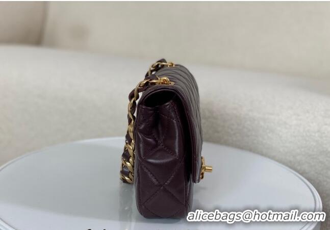 Top Design Chanel Shiny Lambskin Small Flap bag with Thick Chain AS5027 Dark Burgundy 2024