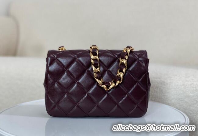 Top Design Chanel Shiny Lambskin Small Flap bag with Thick Chain AS5027 Dark Burgundy 2024