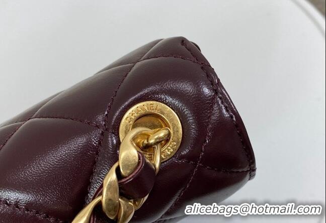 Top Design Chanel Shiny Lambskin Small Flap bag with Thick Chain AS5027 Dark Burgundy 2024