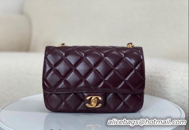 Top Design Chanel Shiny Lambskin Small Flap bag with Thick Chain AS5027 Dark Burgundy 2024