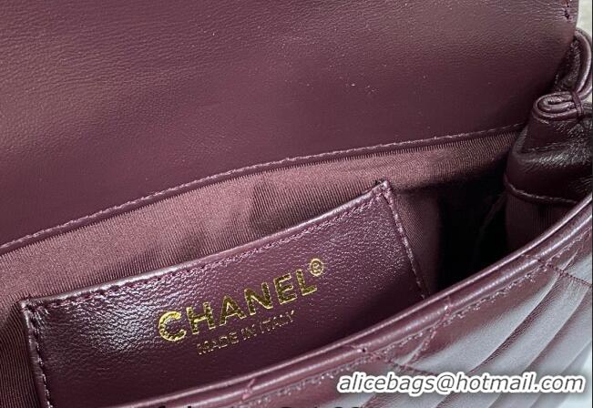 Top Design Chanel Shiny Lambskin Small Flap bag with Thick Chain AS5027 Dark Burgundy 2024