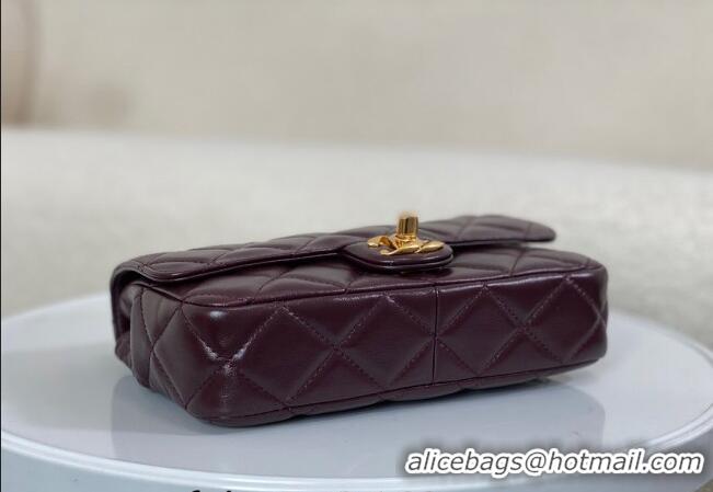 Top Design Chanel Shiny Lambskin Small Flap bag with Thick Chain AS5027 Dark Burgundy 2024