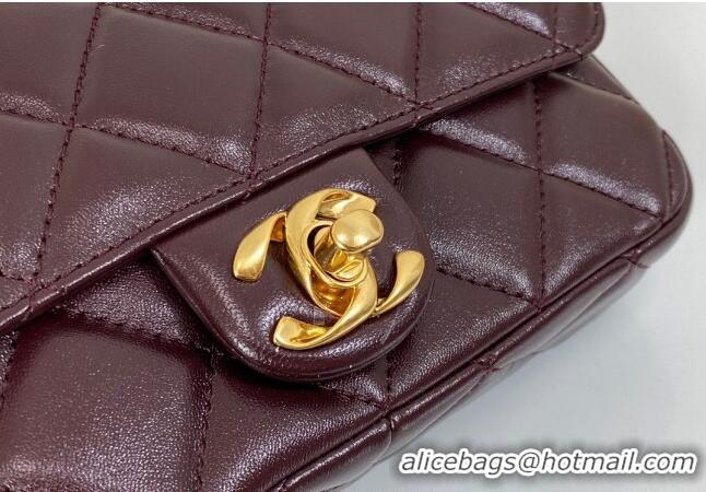 Top Design Chanel Shiny Lambskin Small Flap bag with Thick Chain AS5027 Dark Burgundy 2024