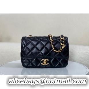 Best Grade Chanel Shiny Lambskin Small Flap bag with Thick Chain AS5027 Black 2024