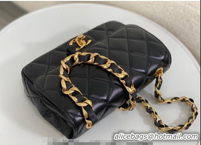 Best Grade Chanel Shiny Lambskin Small Flap bag with Thick Chain AS5027 Black 2024