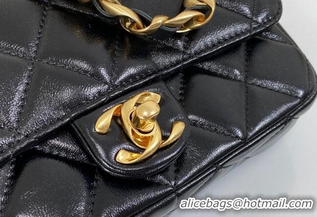 Best Grade Chanel Shiny Lambskin Small Flap bag with Thick Chain AS5027 Black 2024