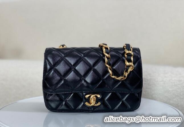 Best Grade Chanel Shiny Lambskin Small Flap bag with Thick Chain AS5027 Black 2024