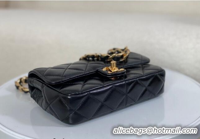 Best Grade Chanel Shiny Lambskin Small Flap bag with Thick Chain AS5027 Black 2024