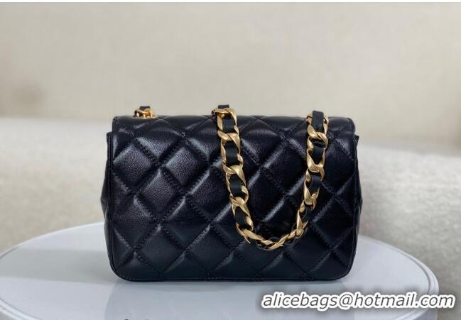 Best Grade Chanel Shiny Lambskin Small Flap bag with Thick Chain AS5027 Black 2024