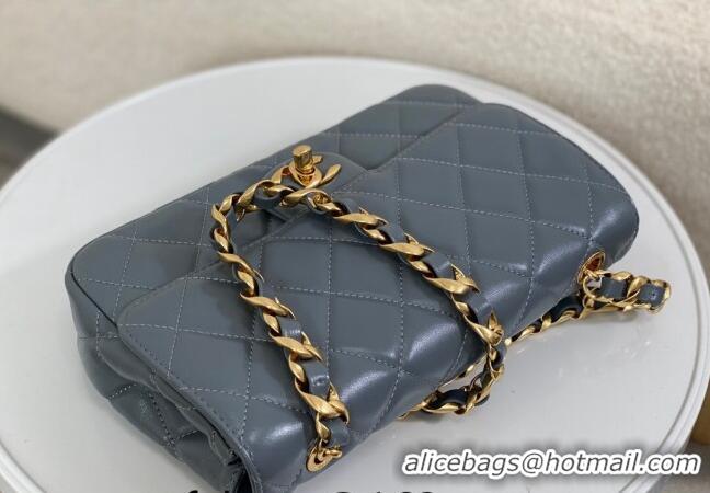 Good Product Chanel Shiny Lambskin Flap bag with Thick Chain AS6300 Grey 2024