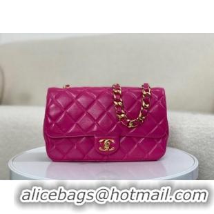 Best Quality Chanel Shiny Lambskin Flap bag with Thick Chain AS6300 Fuchsia Pink 2024