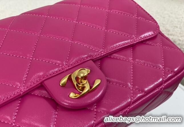 Best Quality Chanel Shiny Lambskin Flap bag with Thick Chain AS6300 Fuchsia Pink 2024